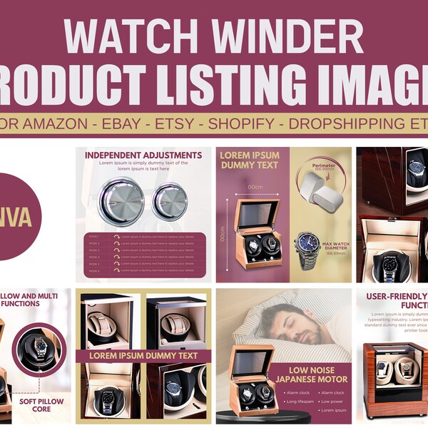 Amazon listing Automatic Watch Winder template, watch template, amazon listing, ebay listing, shopify, product template, listing image CANVA