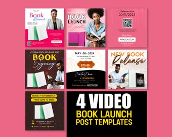 Book Launch Instagram Video Templates | Canva Reel & Post Bundle (4 Videos)