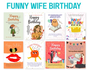 Printable funny birthday card for wife, wife funny birthday wish cards, Funny wife birthday card download, Editable birthday card template