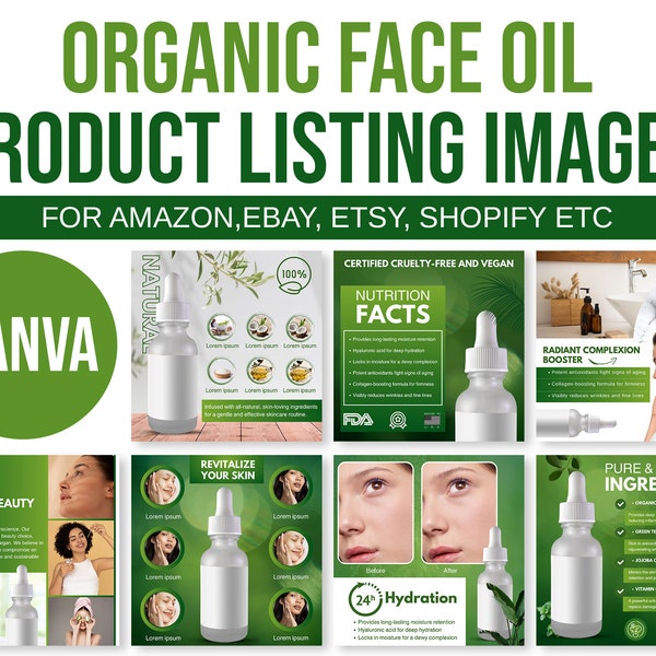 Organic Face Oil Listing images, Skin Care product listing, listing image templates, Amazon product listing template, Essential Oil  listing