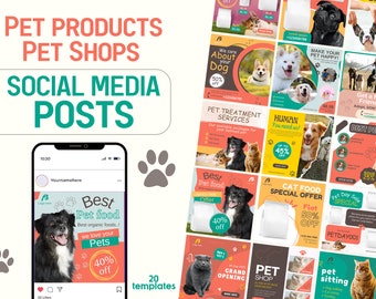 Post sui social media di prodotti per animali domestici, pacchetto di social media per negozi di animali, modello di post su Instagram per animali domestici, post sui social media per la vendita di prodotti, modifica canva