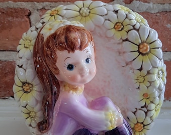 Vintage Relpo Girl Sitting In Daisy Wreath Planter Number 6094 Mid Century Modern 50s 60s Collectable Home Decor Nostalgic Memory