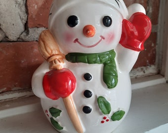 Vintage Inarco Japan Christmas Snowman Planter MCM Collectable Home Decoration Festive Holiday