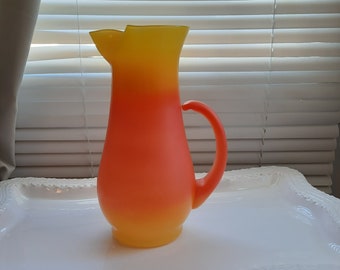 Vintage Virginia Glass Smaller Orange/ Yellow Blendo Pitcher Candy Corn Halloween Style MCM Collectable Holiday Decor Barware
