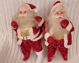 Vintage Set Of 2 Mid Century Modern Santa Lot AS IS 1950s 1960s Nostalgic Christmas Holiday Home Decor