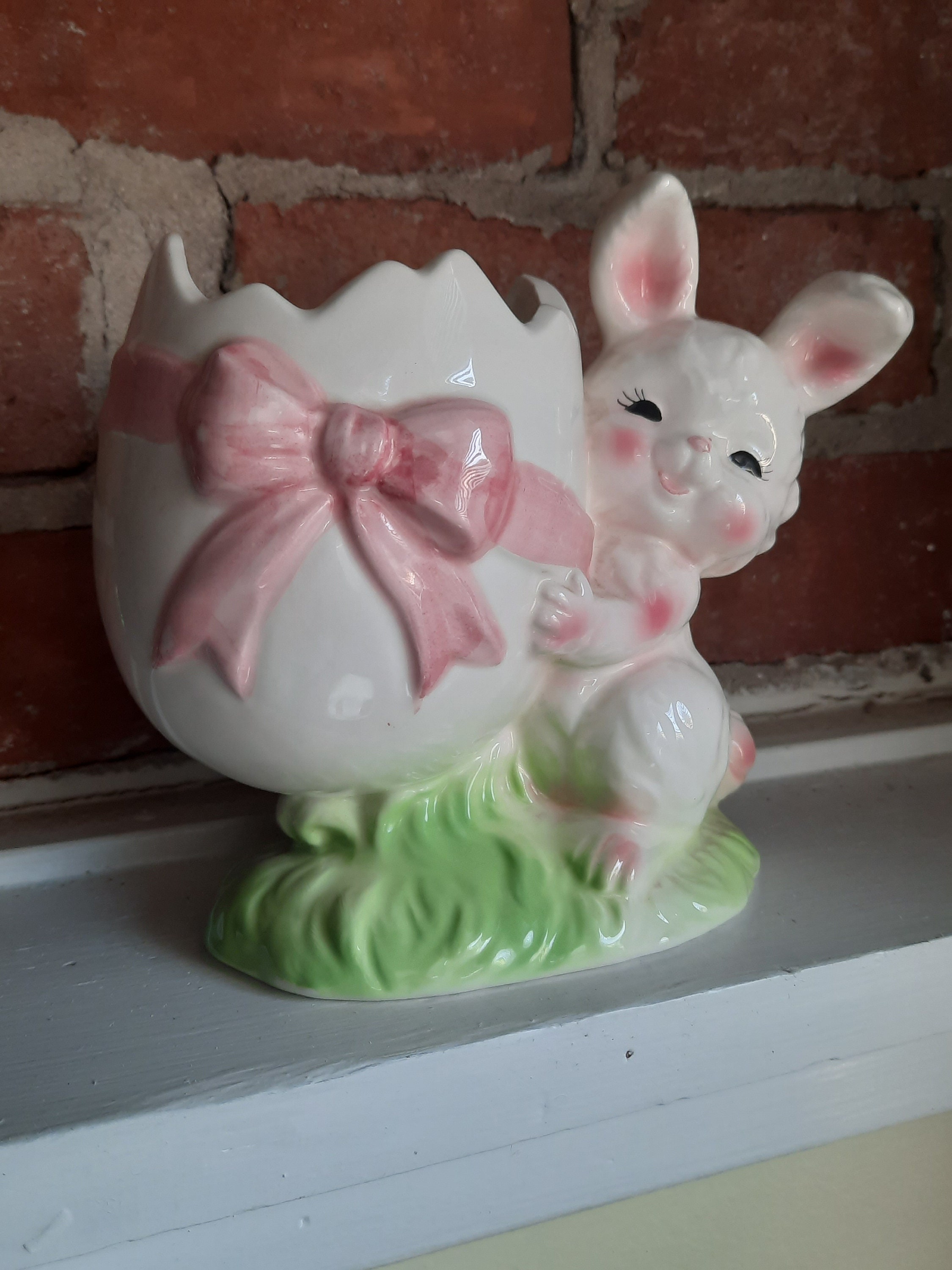 Vintage Inarco E6647 Easter Bunny With Egg and Bow Retro Vintage Inarco E6647 Easter Bunny With Egg and Bow Retro