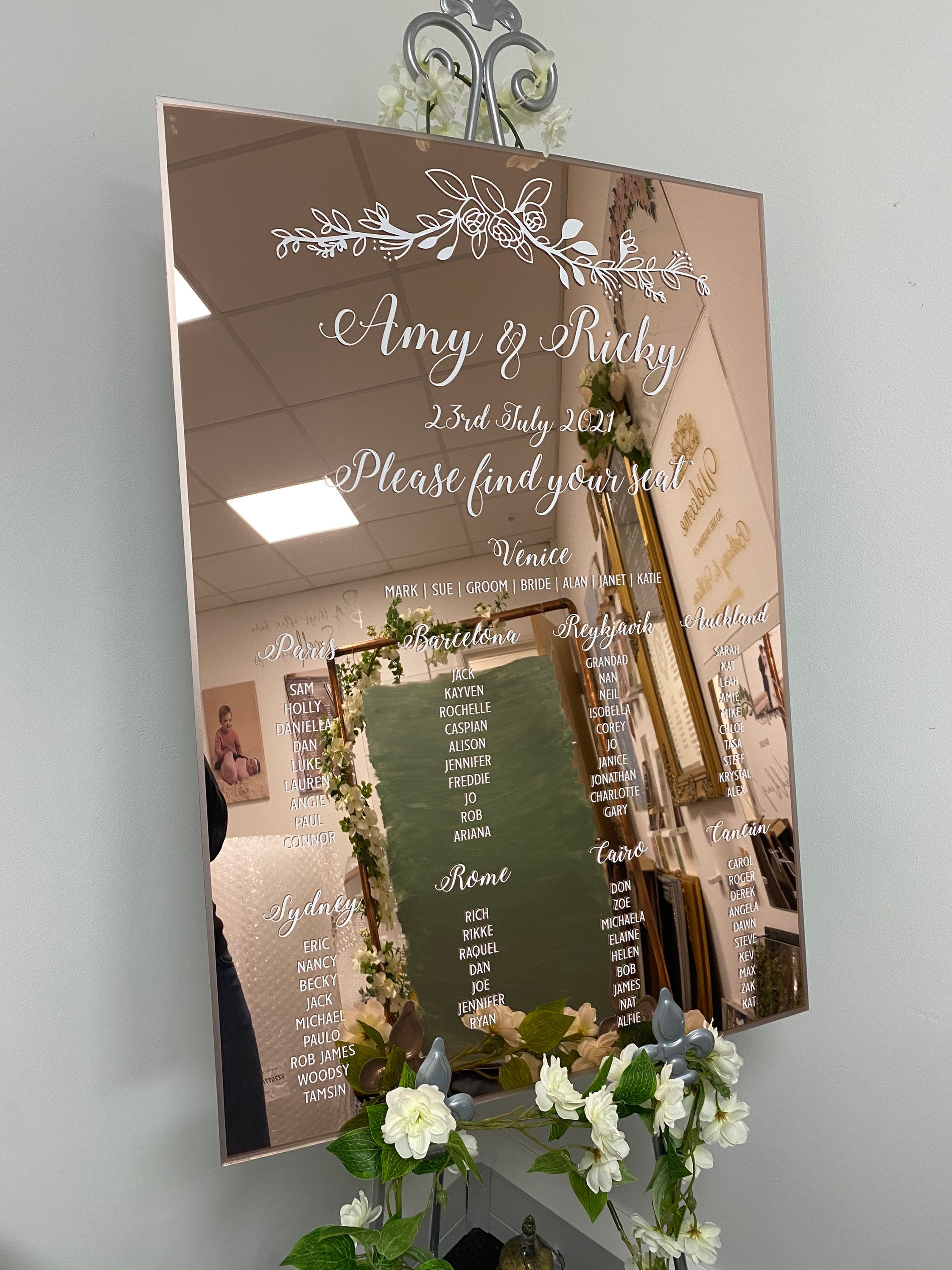 A1 Mirror ROSE GOLD Acrylic/Perspex Wedding Table plan Any Etsy