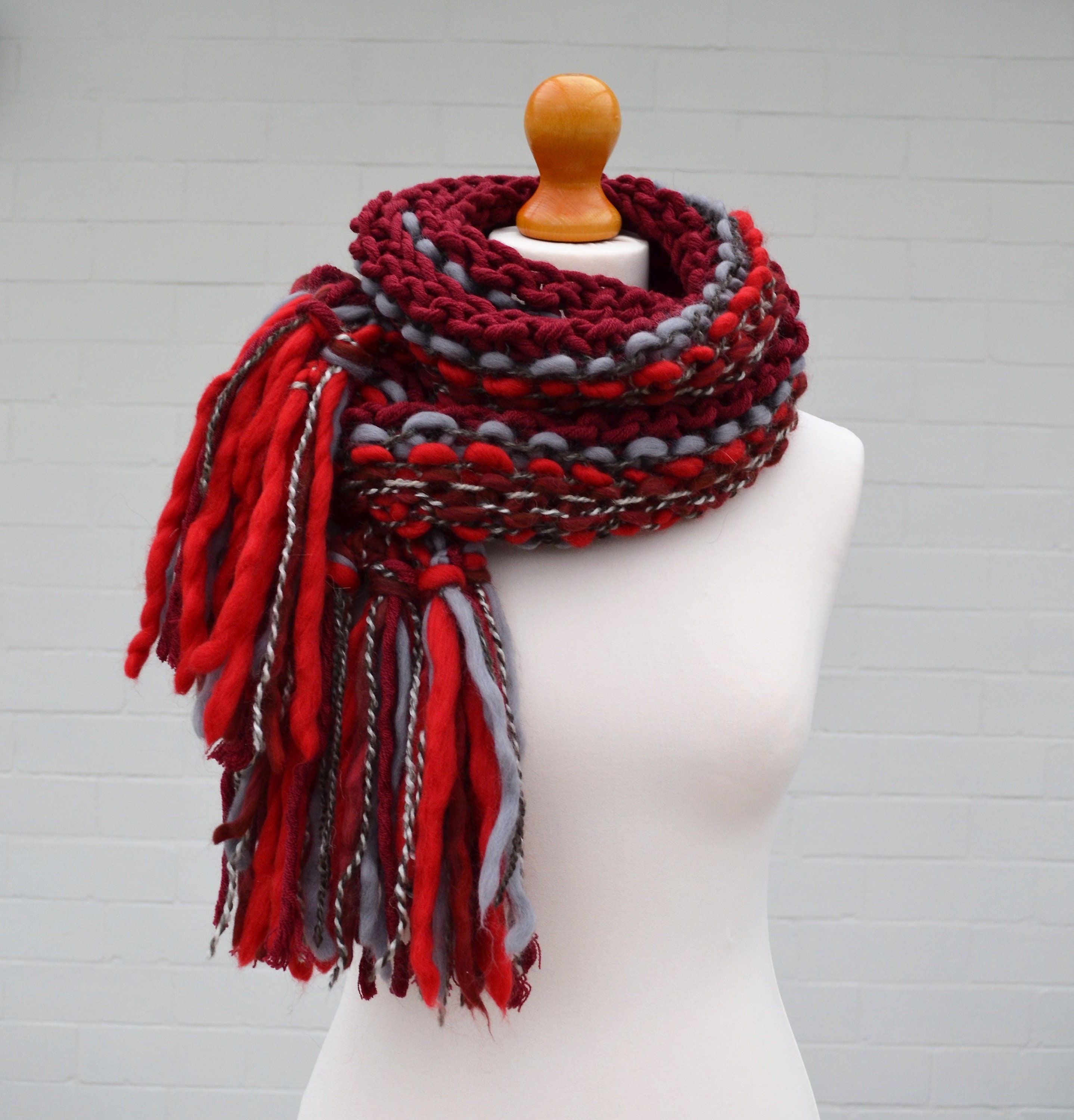 RED, WOOL BLEND SCARF - SPORTY