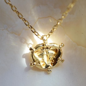 The Hive - hand carved and cast gold vermeil bee signet pendant necklace