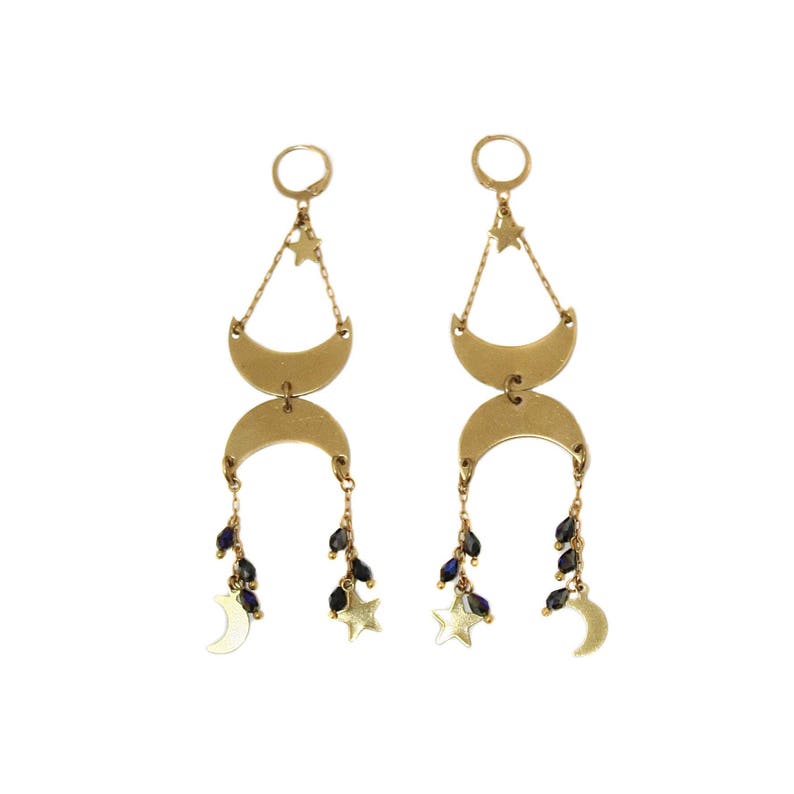 24K gold plated gypsy moon and star earrings with beaded drop embellishments Cosmic Balance