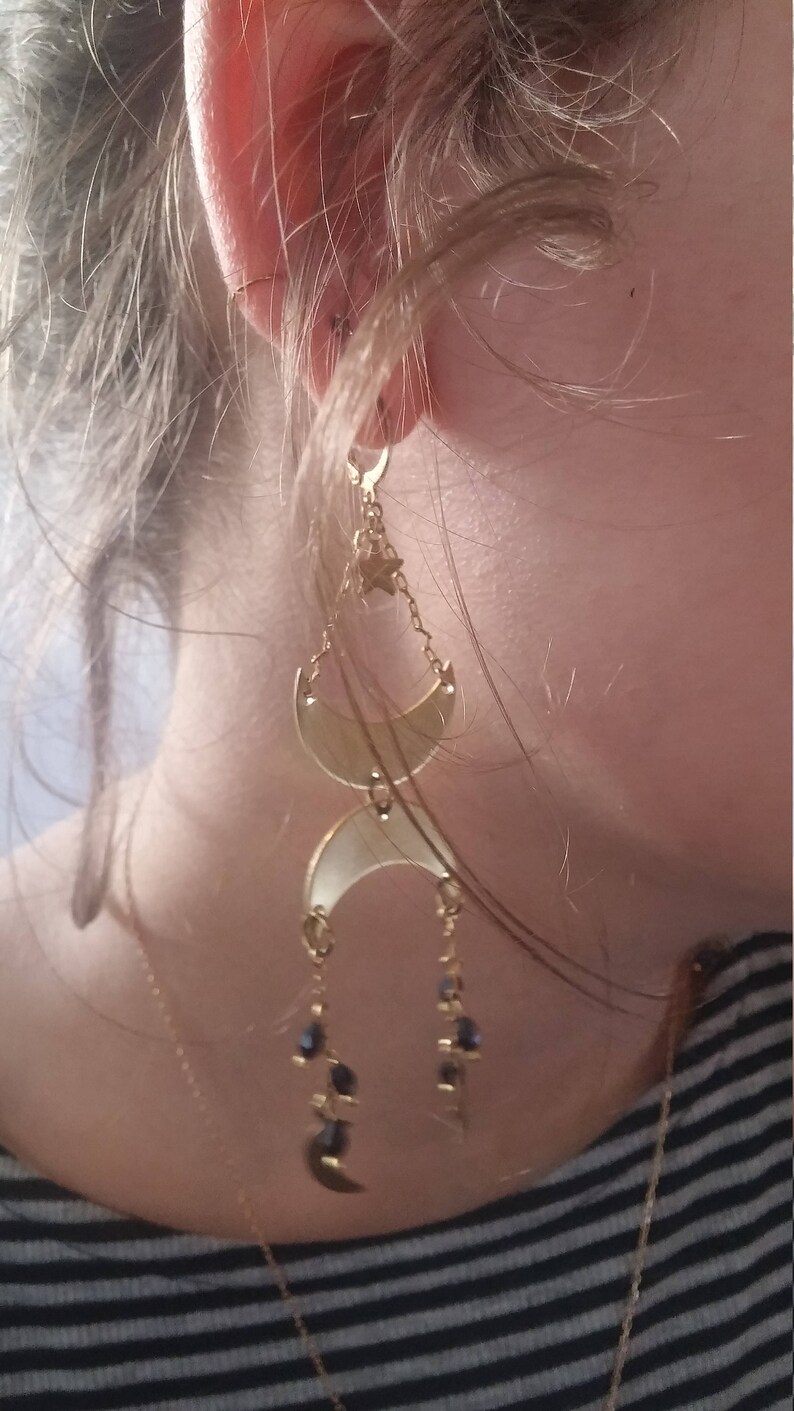 24K gold plated gypsy moon and star earrings with beaded drop embellishments Cosmic Balance