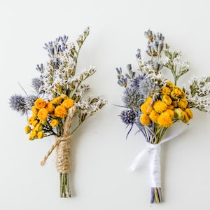 Boutonniere with lavender, tansy and thistle / Bouquet of flowers of the groom / Men&#39;s wedding brooch from dry plants /  Wedding accessory