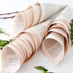 50 wedding cones, miniature book cones, wedding petal cones, vintage book cones, book cones