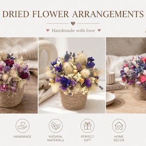 Handmade Mini Floral Arrangement, Rustic Jute Pot, Cottagecore Home Decor