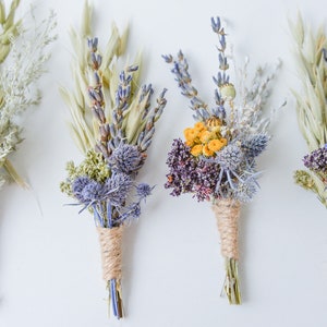 Boutonniere with lavender and thistle / Groom&#39;s flower bouquet / Wedding men&#39;s brooch from dry plants / Rustic wedding