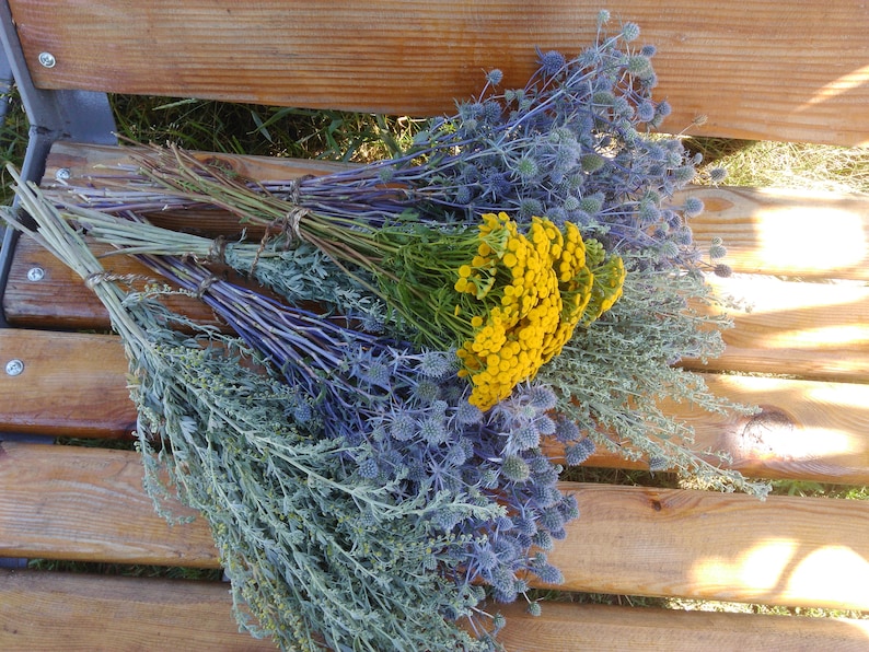 Prickly thistle, fresh harvest, home amulet. Dry bouquet of thistle blue, thistles, dried flowers, image 3