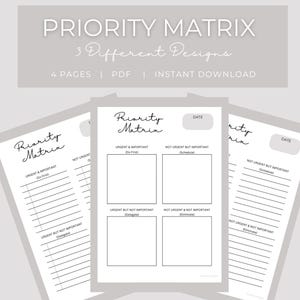 Priority Matrix PDF Bundle | Eisenhower Matrix | Priority Planner | Time Management | Task Planner |  Productivity, Focus & Goal Setting |