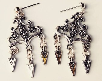 Silver Raincloud Dangle Earrings - sky earrings, metal earrings, cloud earrings handmade, weather jewelry, tribal earrings silver tone