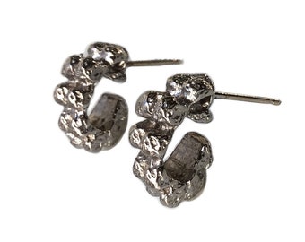 Unique Hoop Earrings sterling silver - j hoop earrings, brutalist earrings, small hoop earrings, textured hoop earrings
