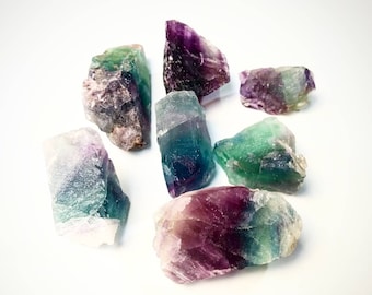 Rough Rainbow Fluorite - large green + purple Fluorite crystals for wire wrapping jewelry, apartment + house warming,  college gift