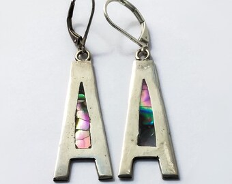 Letter A Earrings Sterling Silver - large letter A jewelry, A names earrings, alphabet earrings, 90s name jewelry, purple pink stones