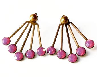 Purple Opal Post Earrings ON SALE - starburst earrings, pastel purple moonglow earrings, art deco fan earrings with stones