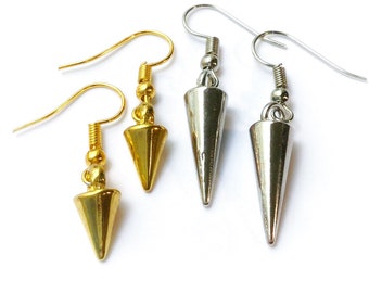 Spike Earrings - gold tone or silver tone tone dangle earrings, large arrow earrings, triangle earrings, punk earrings, goth earrings