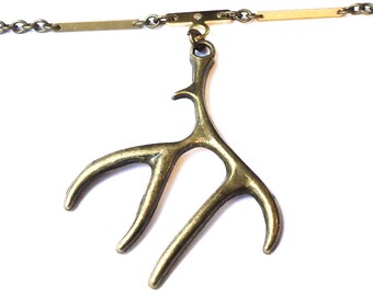 Large Deer Antler Pendant Necklace ON SALE - large bronze pendant necklace, huge branches pendant necklace, necklaces brass