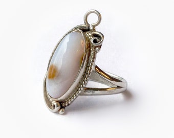 Vintage Moss Agate Ring Sterling Silver size 7.25 - vintage stone ring, art deco rings silver, large oval stone rings 7, chalcedony ring 7
