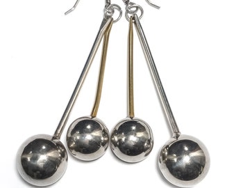 Huge Atomic Earrings sterling silver gold - modernist earrings, planet orb earrings, sci fi earrings, retro futuristic jewelry, maximalist