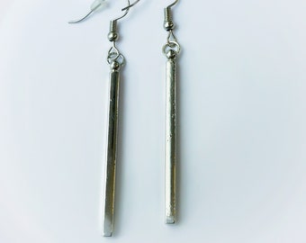 Silvertone Long Bar Earrings ON SALE - metal bar earrings, extra long earrings, silver stick earrings, bar dangle earrings