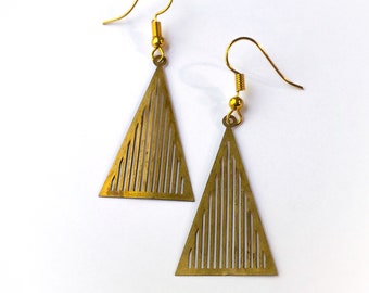 Large Gold Pyramid Earrings - lightweight brass earrings, triangle earrings, geometric earrings, minimalist earrings