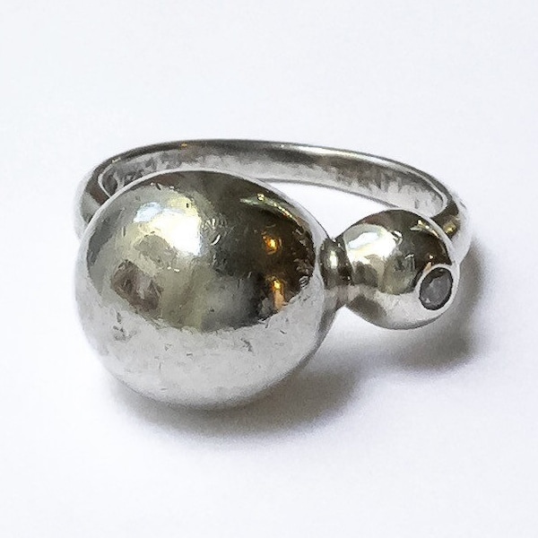 Atomic Orb Ring Sterling Silver size 6 - modernist ring 6, unique vintage stone rings silver, odd jewelry, vintage rings unusual