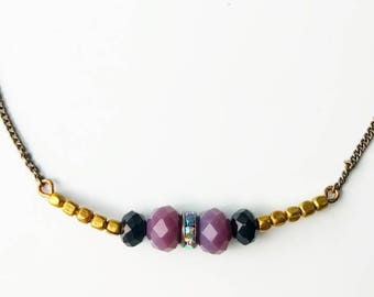 Purple + Gold Brass Choker Necklace ON SALE - gold metal necklace, handmade necklace, lavender choker, pastel jewelry