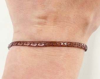 Unique Copper Chain Bracelet - flat chain bracelet, steampunk jewelry, gothic copper jewelry, bondage jewelry, cyberpunk Jewelry