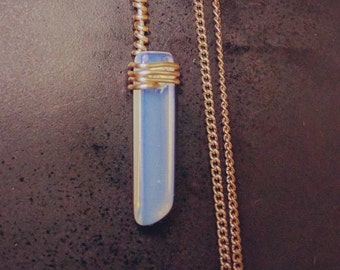 Moonglow Crystal Point Necklace ON SALE - blue prism pendant necklace, aura crystal necklace gold, brass necklaces crystals