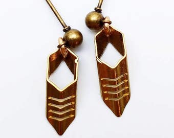 Small Chevron Dangle Earrings - gold chevron earrings, unique earrings handmade, lightweight earrings small brass geometric earrings