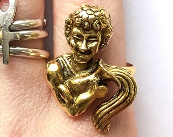 Gold Aquarius Ring size 6 - vintage gold plated rings, aquarius jewelry, vintage zodiac jewelry, witchcraft rings, occult jewelry, horoscope