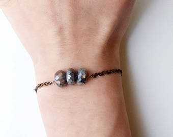 Metallic Stone Bracelet handmade - metallic gemstone bracelet, mystic sapphire jewelry, bronze chain bracelet, simple bracelet