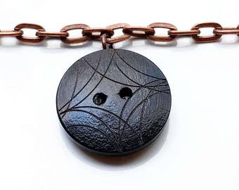 Black Pendant Choker Necklace - copper choker with wood pendant, black copper jewelry