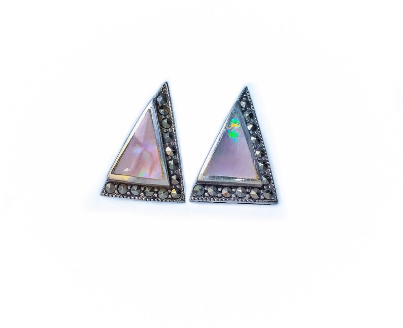 Iridescent Pink Stone Stud Earrings On Sale Large Sterling Etsy