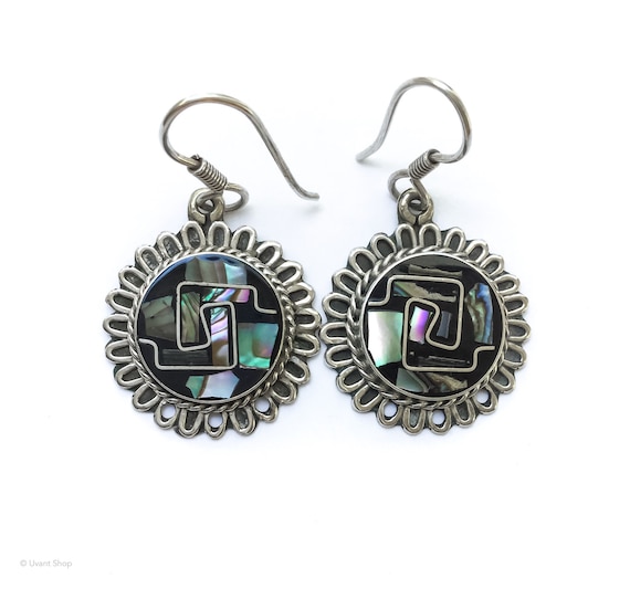 Silver Aztec Dangle Earrings - sterling silver ps… - image 1