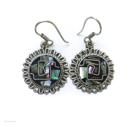 Silver Aztec Dangle Earrings - sterling silver ps… - image 5