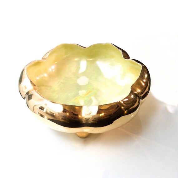 Large Gold Jewelry Dish Vintage Vanity Catchall Hollywood Regency Decor Palm Beach Regency Lime Green Vintage Bathroom Decor