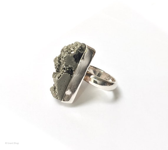Huge Pyrite Ring Sterling Silver size 6 - large d… - image 8