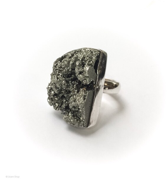 Huge Pyrite Ring Sterling Silver size 6 - large d… - image 3
