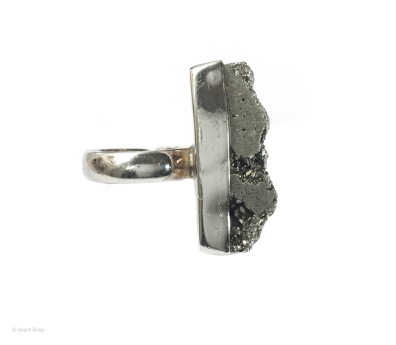 Huge Pyrite Ring Sterling Silver size 6 - large d… - image 6