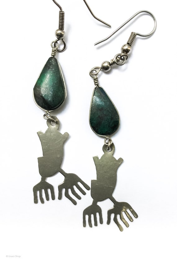 Stone Alien Dangle Earrings Sterling Silver - wei… - image 2