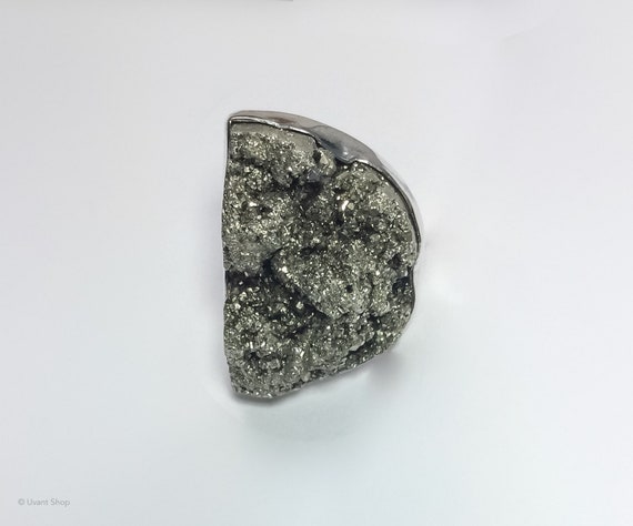 Huge Pyrite Ring Sterling Silver size 6 - large d… - image 9
