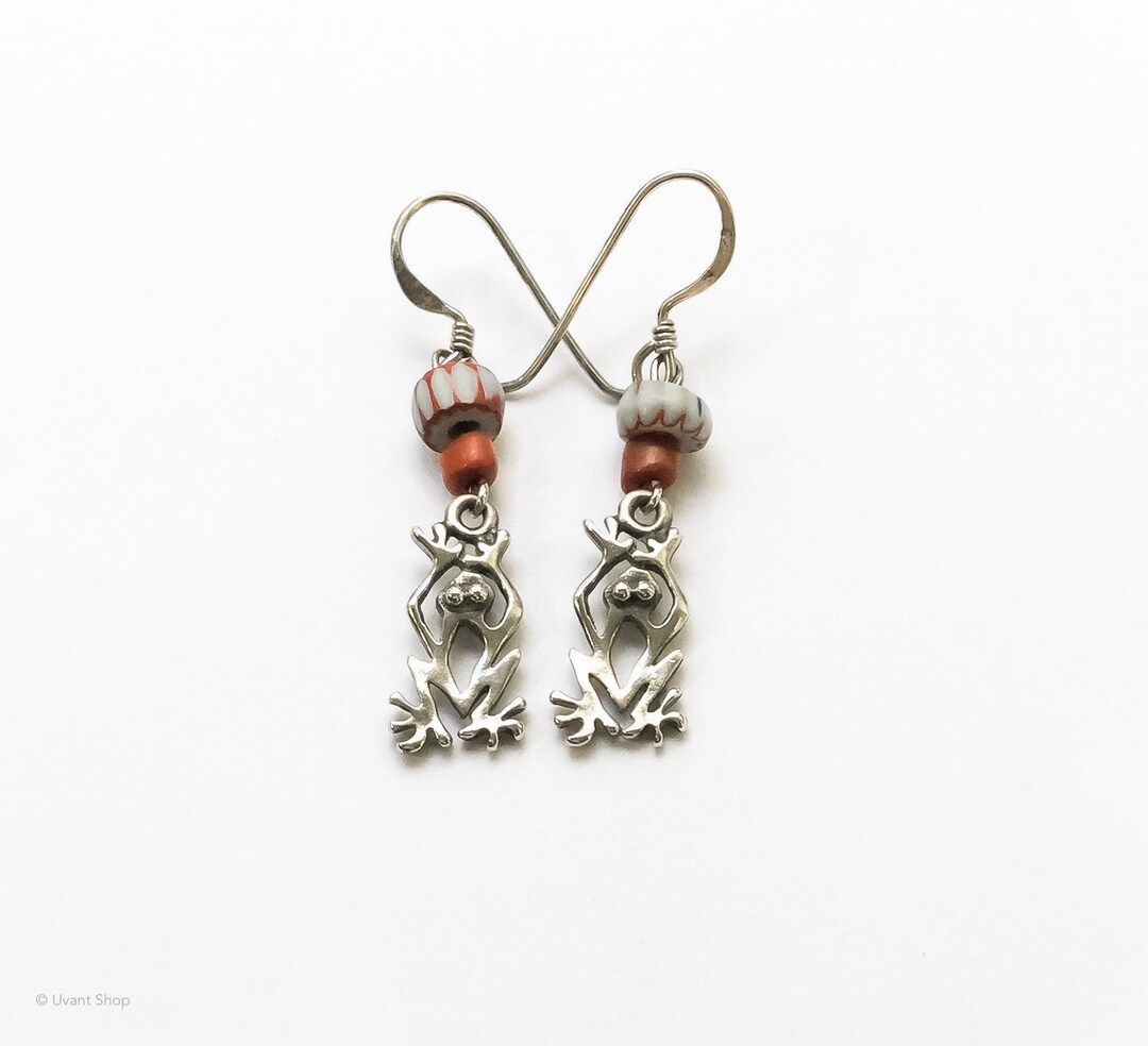 Red Frog Earrings Sterling Silver Vintage Animal Earrings - Etsy